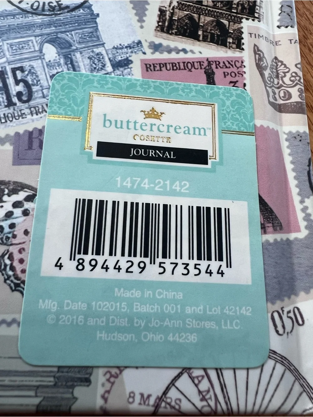 Buttercream Luxe Craft Hardcover Journal with vintage postage stamp design.